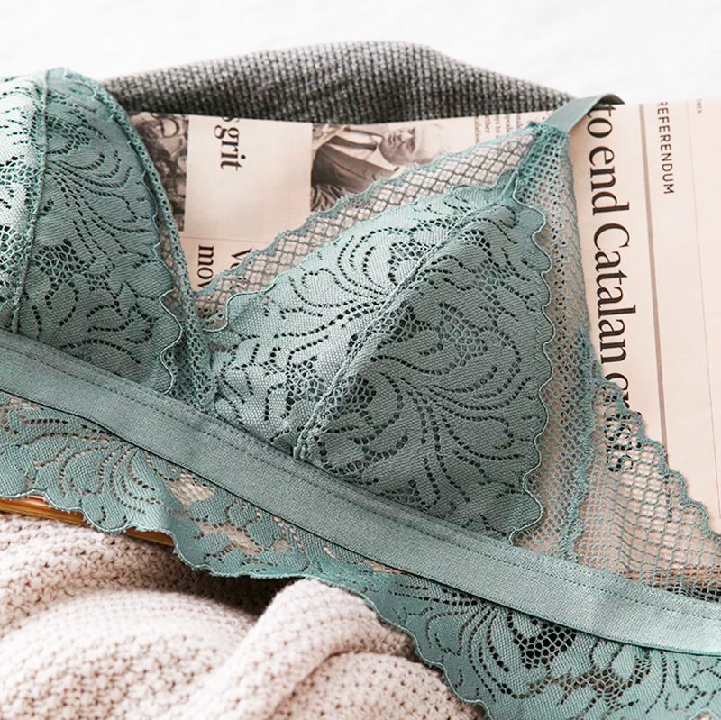 Nela Bralette 無鋼圈蕾絲成套內衣【灰冷綠】