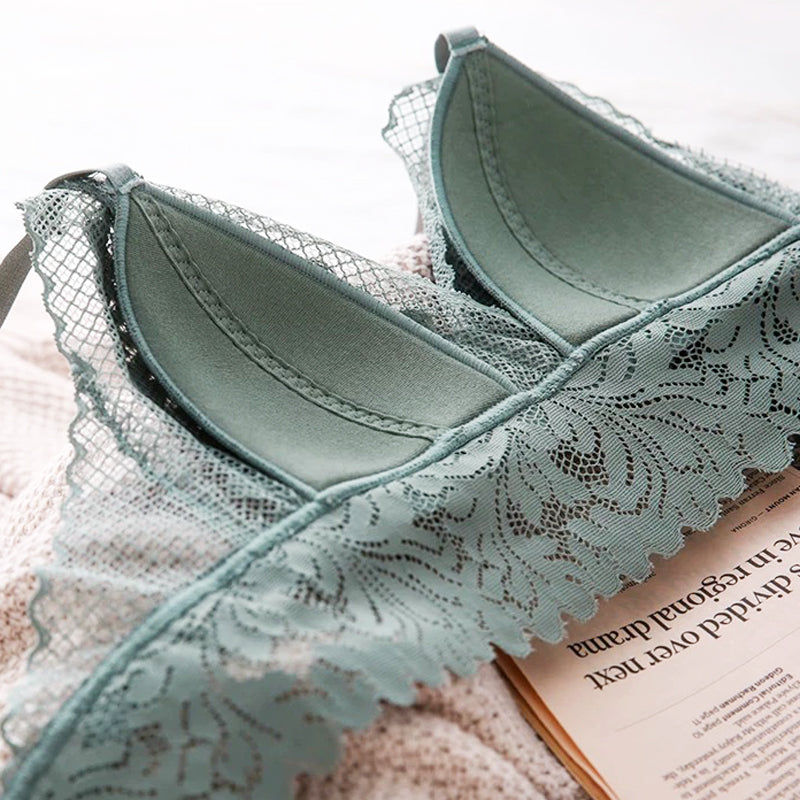 Nela Bralette 無鋼圈蕾絲成套內衣【灰冷綠】