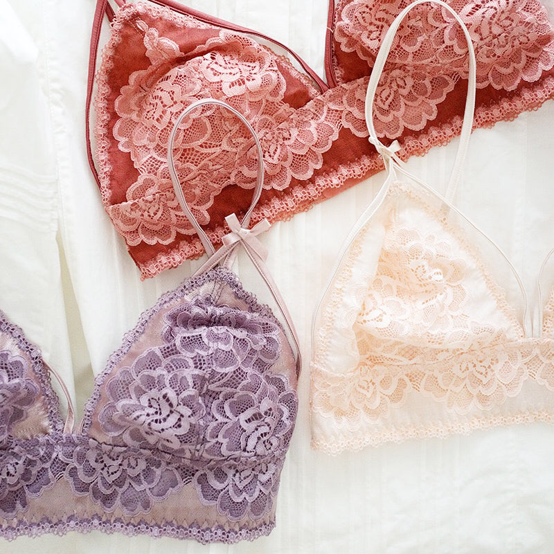 Fatima Bralette 無鋼圈蕾絲成套內衣【嫩粉膚】