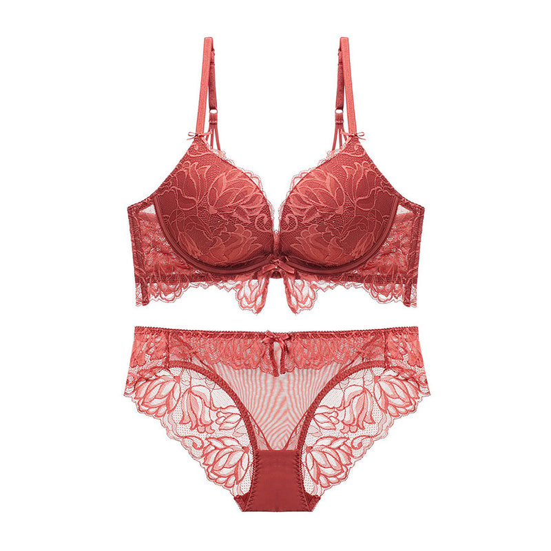 Helin Bra 集中無鋼圈成套內衣【磚紅】