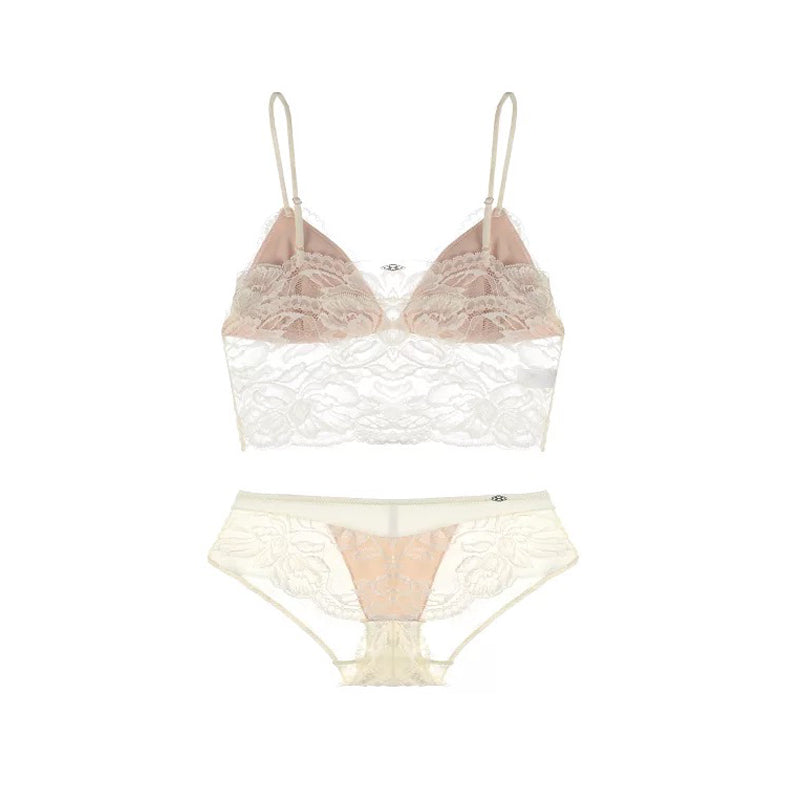 Mina BraTop 無鋼圈蕾絲成套內衣【優雅白】2色