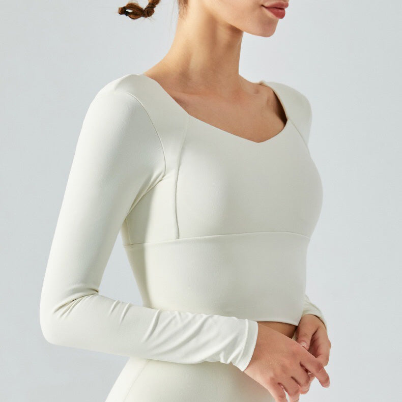 Rara Sport Top 長袖運動上衣/附胸墊【白色】4色