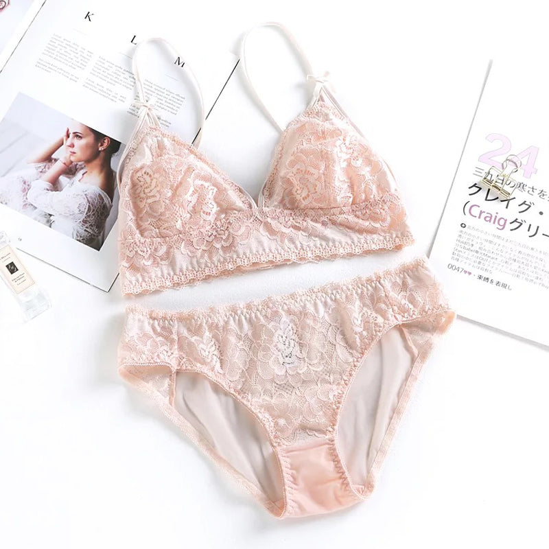Fatima Bralette 無鋼圈蕾絲成套內衣【嫩粉膚】