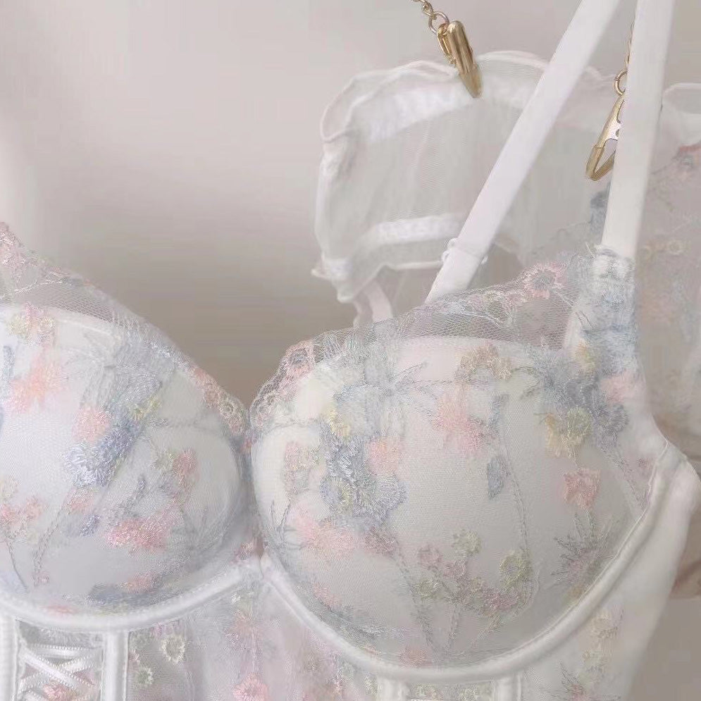 Ponza Bra 無鋼圈蕾絲成套內衣【清新白】