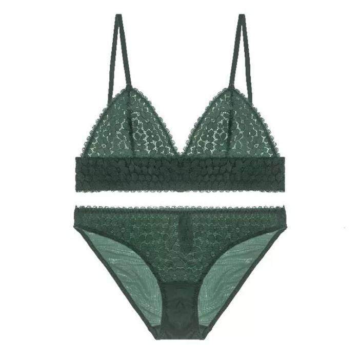Muret Bralette 無鋼圈蕾絲成套內衣【墨綠】