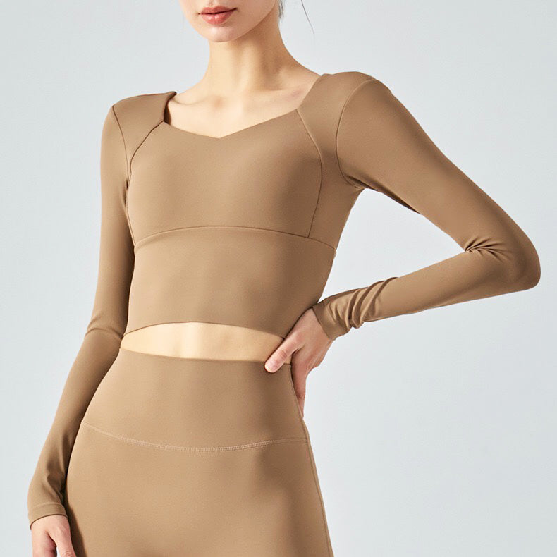 Rara Sport Top 長袖運動上衣/附胸墊【卡其】4色