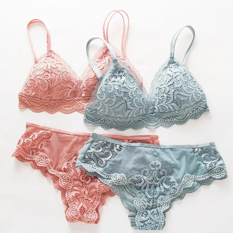 Iren Bralette 無鋼圈蕾絲成套內衣【浪漫粉】