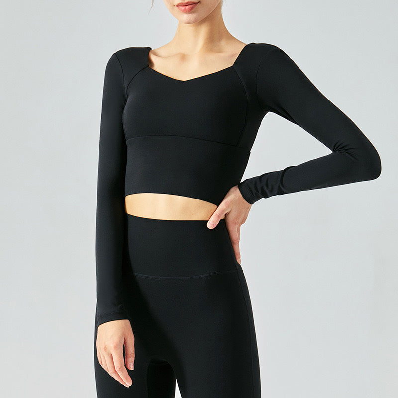 Rara Sport Top 長袖運動上衣/附胸墊【黑色】4色