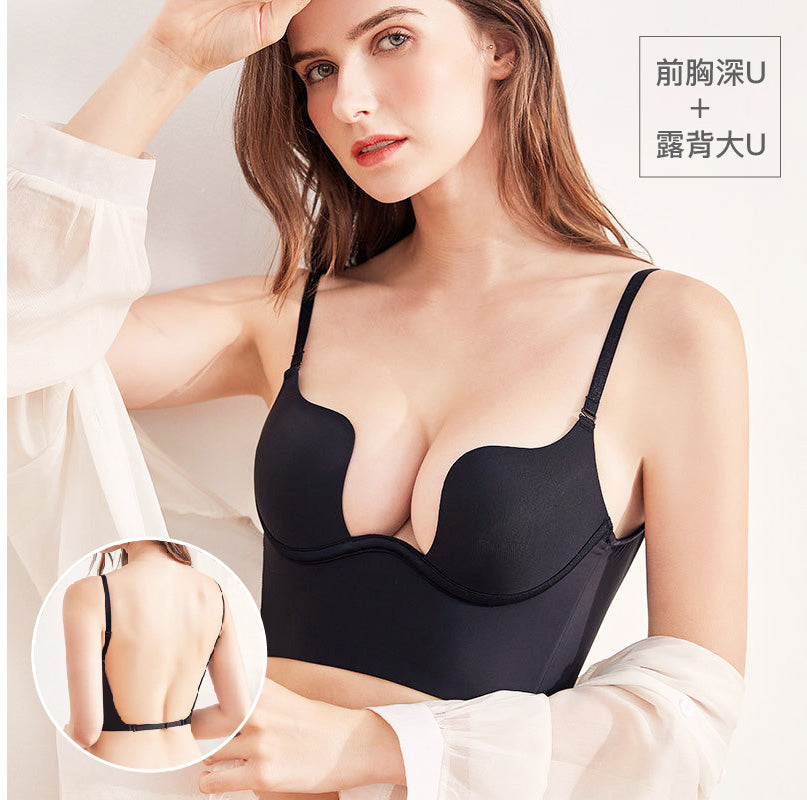 Meda Bra 前深U+大U露背無痕內衣【深邃黑】
