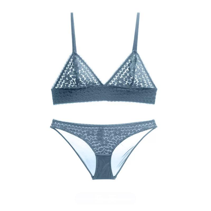 Muret Bralette 無鋼圈蕾絲成套內衣【灰藍】