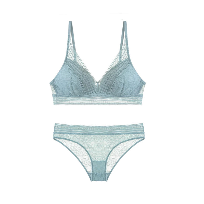 Laza Bra 無鋼圈蕾絲成套內衣【淺薄荷】