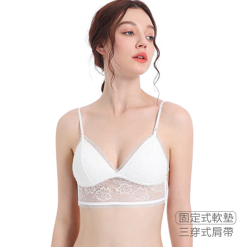 Dava Bralette 無鋼圈大U露背蕾絲內衣【清新白】